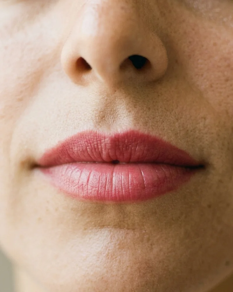 Lippen met een zachte, natuurlijke lipblush na permanente make-up.